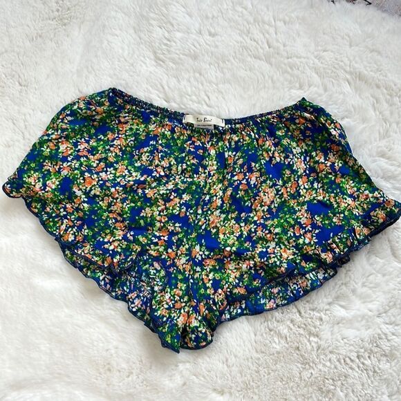 TRÈS BIEN MULTICOLOR DITSY FLORAL PRINT ELASTIC WAIST CULOTTES SHORTS SIZE S - Picture 1 of 7